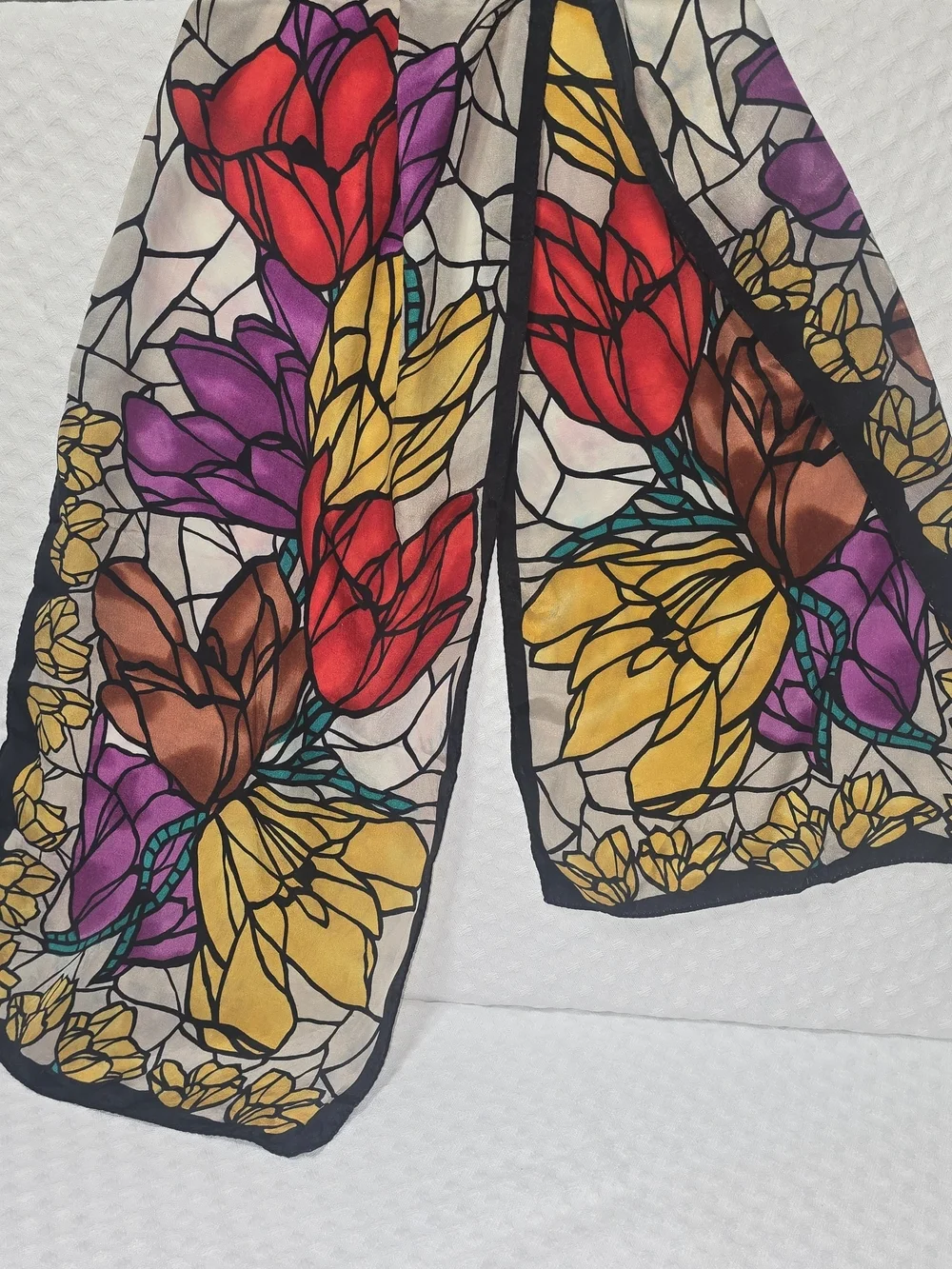 1960'S VINTAGE SILK SCARF BY THE SPECIALITY HOUSE0 STAINED GLASS WINDOW TULIPS